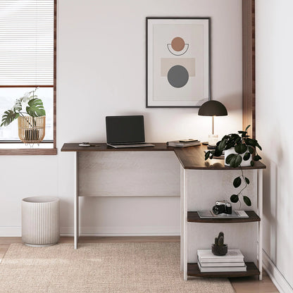 Ameriwood Home L Shaped Desk with Side Storage, Black Oak