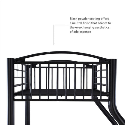 Linon Heavy Metal Twin Over Full Bunk Bed Attached Ladder in White