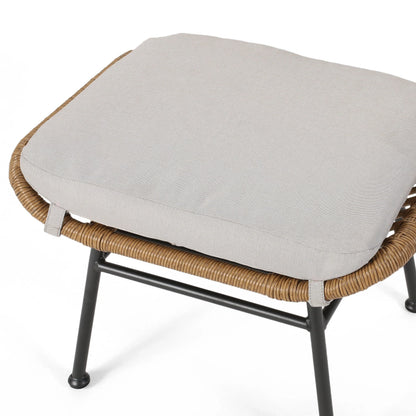Gloria Outdoor Modern Boho Wicker Ottoman with Cushions (Set of 2)