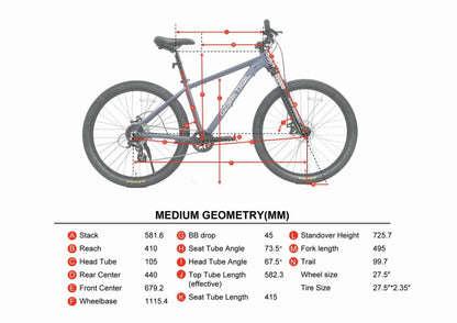 27.5" Ozark Trail M.2 Ridge Mountain Bike, Medium Frame, Fits Riders 5'3" - 5'8", Blue, Adult, Unisex