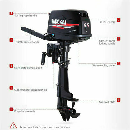 4Stroke 6.5HP Outboard Motor Marine Boat Engine Water Cooling CDI System 6.5HP 4-Stroke Outboard Motor Tiller control Boat Engine Water Cooling 123CC 4-Stroke 6.5HP Outboard Motor Boat Marine Engine