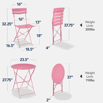 Best Choice Products 3-Piece Small Bistro Set, Folding Patio Furniture Set of 2 Chairs and Table - Black