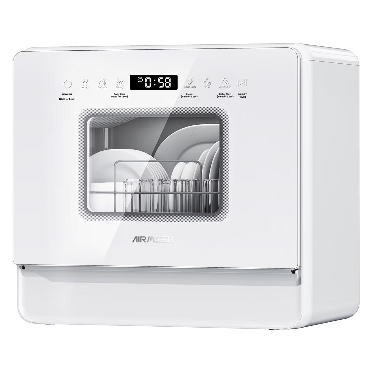 AIRMSEN 5-Place Settings Portable Countertop Dishwasher with 5L Built-in Water Tank, Ultra-Slim Dishwasher Upgrade 3 Spray Arms, 12H Delay Start and Salt Chamber Function, ZMW-DUHA01