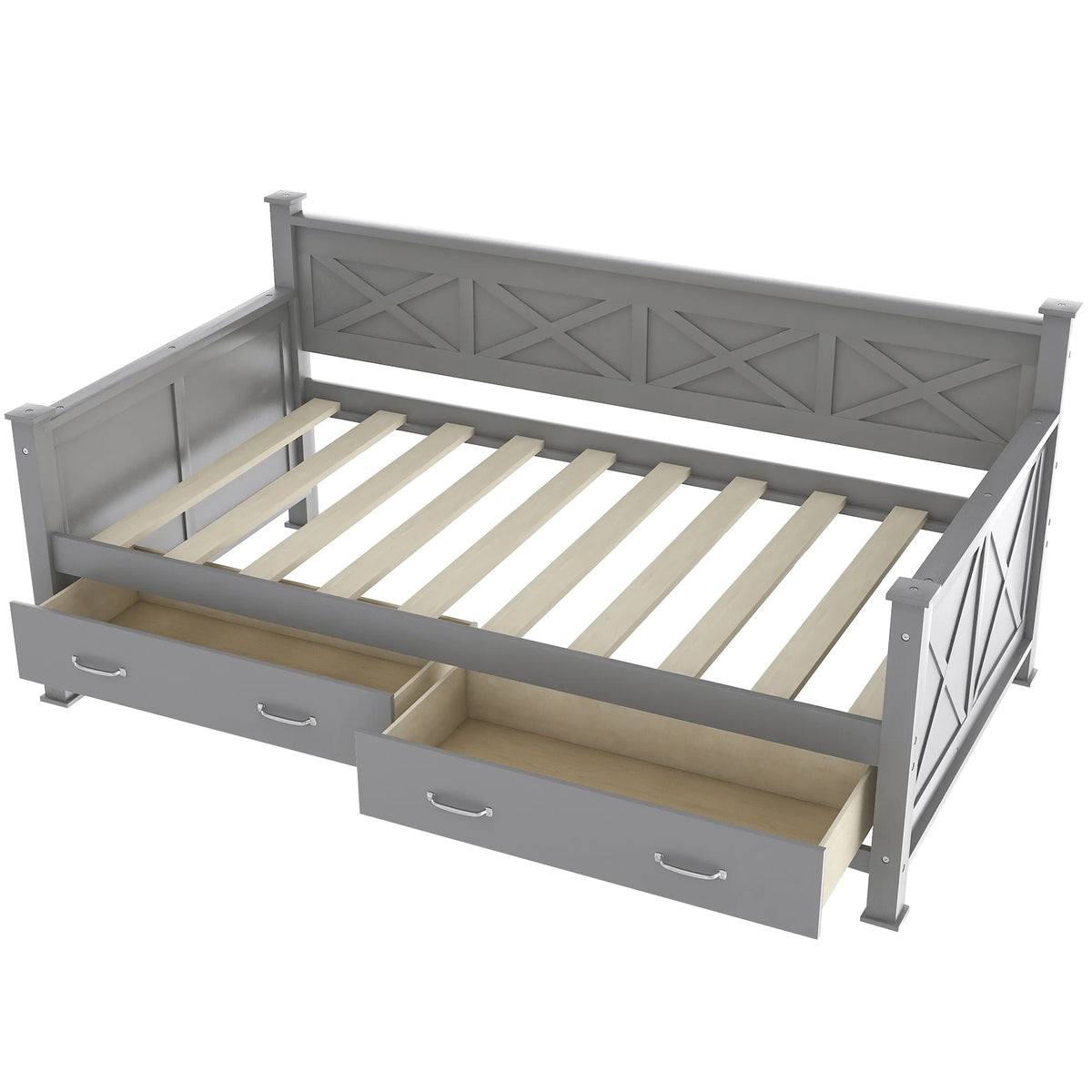 Euroco Twin Size Dayed with 2 Storage Drawers for Bedroom Low Profile Platform Bed, White