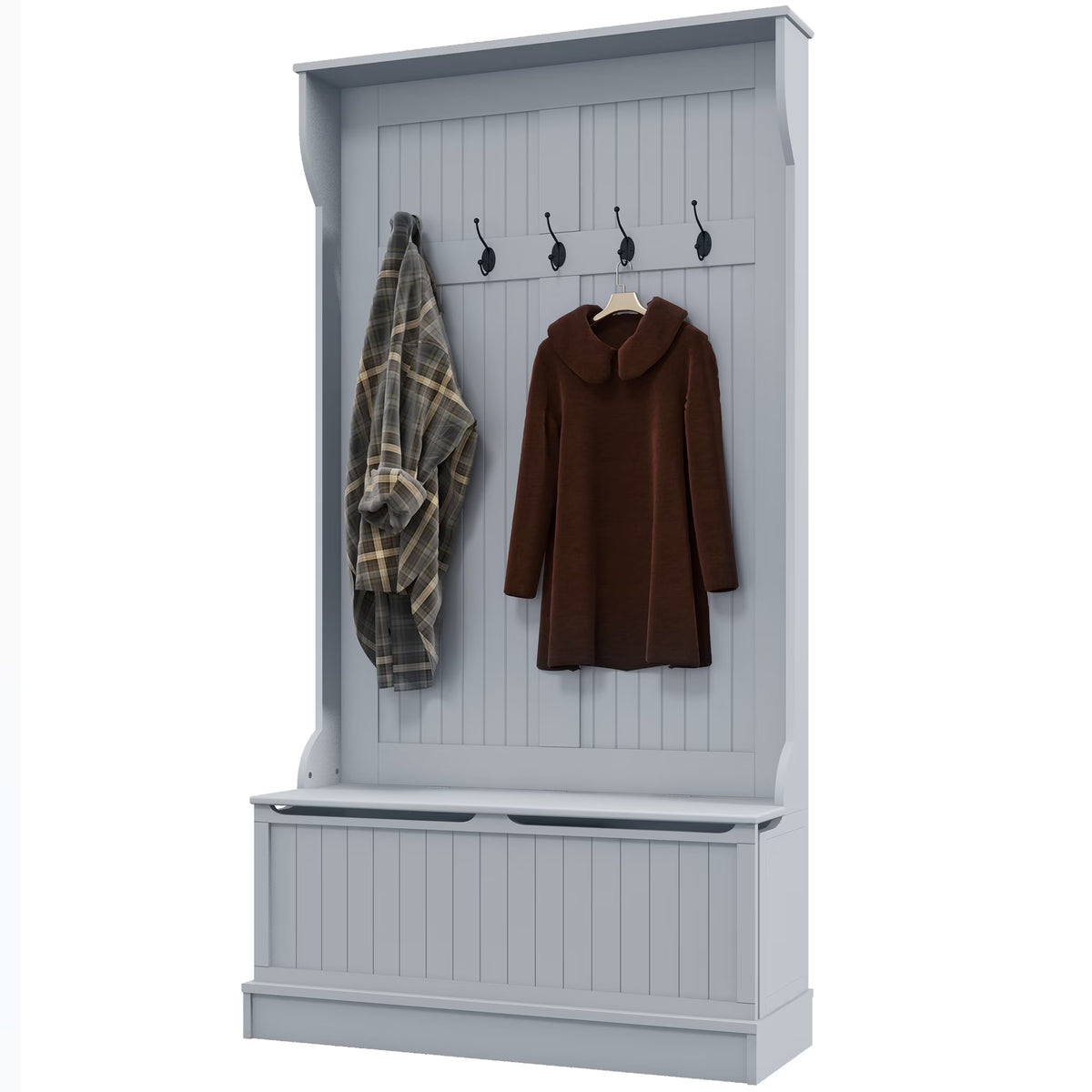 Homiyad 3-In-1 Entryway Bench with Coat Rack, Hall Tree with Bench and Shoe Storage, 5 Hooks for Hallway