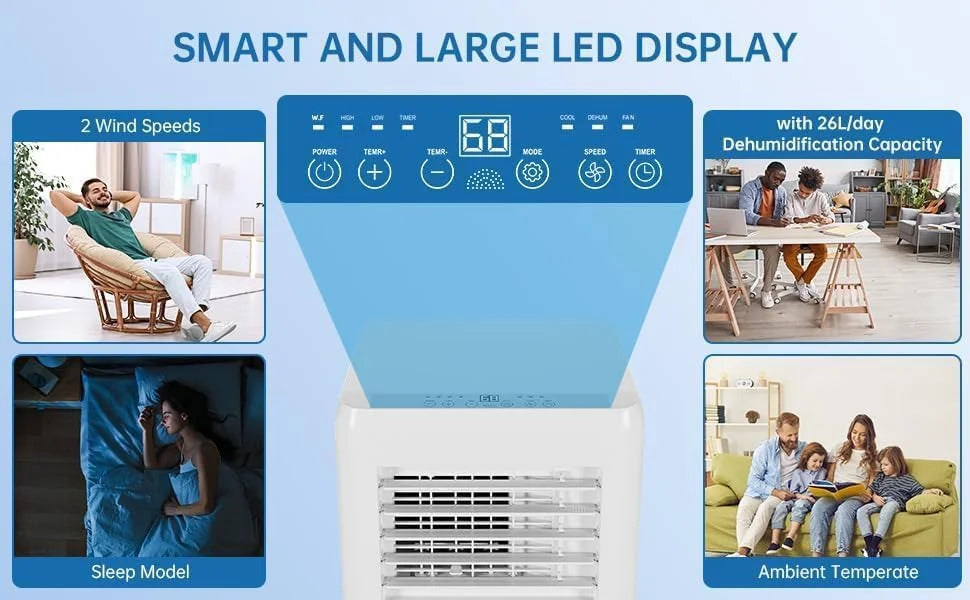 10000 Btu Portable Air Conditioners, 3-in-1 AC Unit, Dehumidifier, and Fan Mode, Portable AC with 24H Timer & Remote Control for Home, Office, School