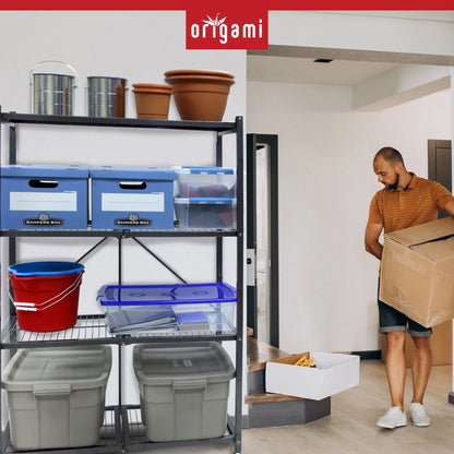 Origami 2-Pack R5 Series Heavy-Duty 4-Tier Foldable Steel Shelf, Pewter