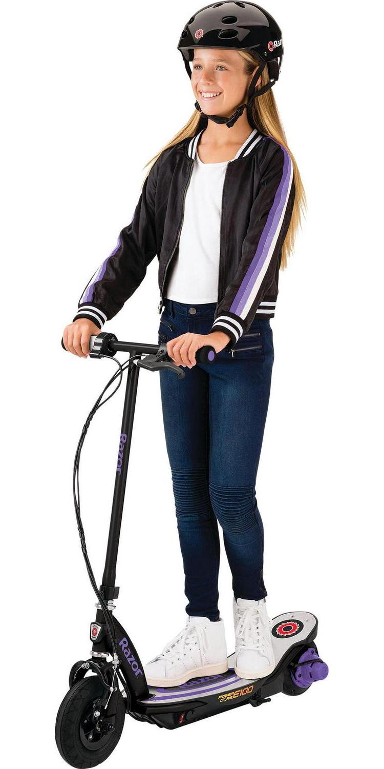 Razor Power Core E100 Aluminum Deck Electric Scooter. Age 8+. 11 Mph. 60-Min Run. Purple
