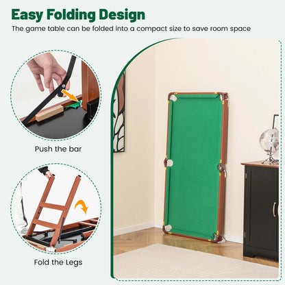 Costway Folding Pool Table Set with Foldable Legs Adjustable Foot Levelers 2 Cues 2 Chalks