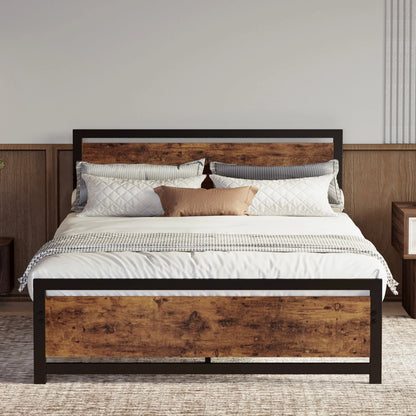 LIKIMIO Industrial Full Bed Frame with MDF Headboard, Strong Supports