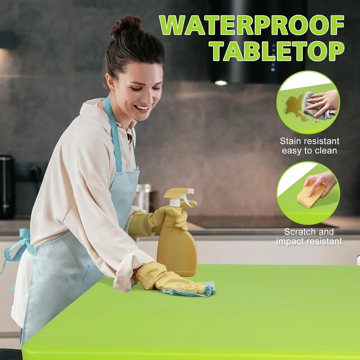 Folding Table with Carry Handle, Portable Fold-in-Half Plastic Table, Rectangle Foldable Table for Indoor