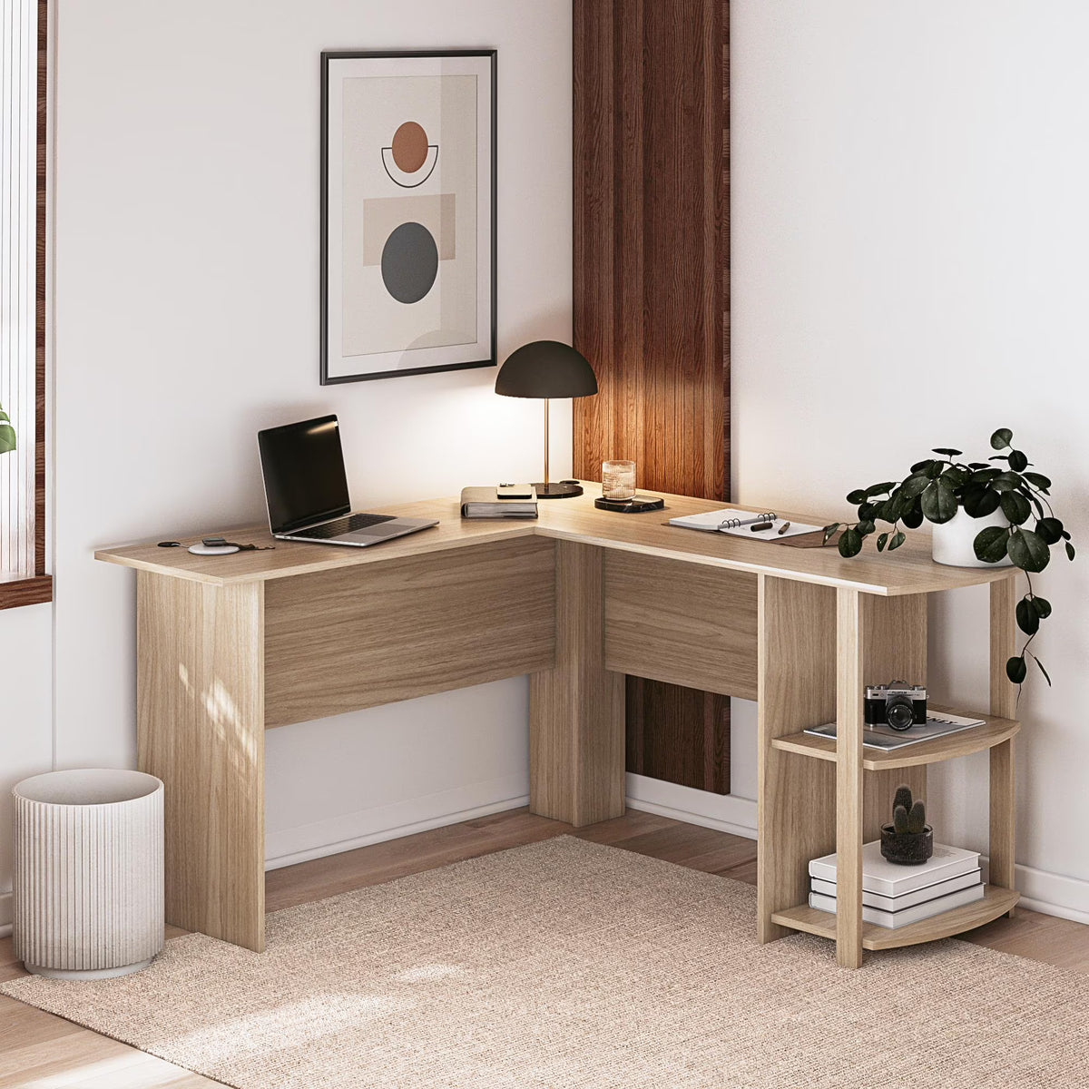 Ameriwood Home L Shaped Desk with Side Storage, Black Oak