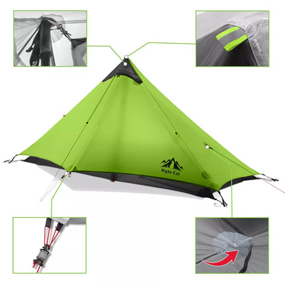 Night Cat 1 Person Trekking Pole Tent for Backpacking Hiker - Ultralight Tent