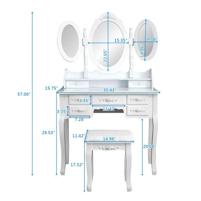 Ktaxon Vanity Set,Flip-top Mirror Dressing Table Makeup Vanity Table Writing Desk with 2 Drawers and Stool, White