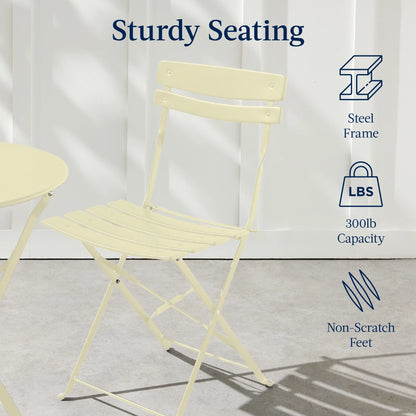 Best Choice Products 3-Piece Small Bistro Set, Folding Patio Furniture Set of 2 Chairs and Table - Black