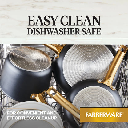Farberware Forged Induction 12 Pcs Ceramic Nonstick Set with Cooking Tools, Dishwasher Safe and Oven Safe to 500F, Black