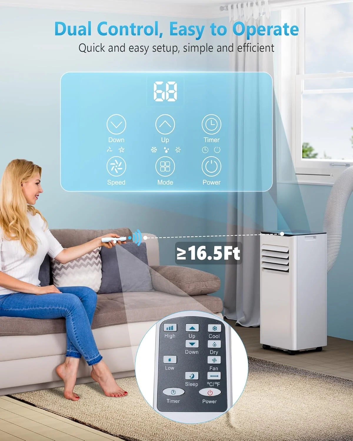 Portable Air Conditioners with cooling/dehumidification/fan/sleep mode,4-IN-1 Portable AC with 24H Timer & Remote Control & Window Kit,8000 BTU