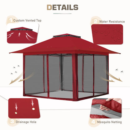 EAGLE PEAK 13' x 13' Pop-Up Gazebo Tent Instant w/Mosquito Netting，Outdoor Gazebo Canopy Easy Set-up Folding Shelter (Beige/Brown)