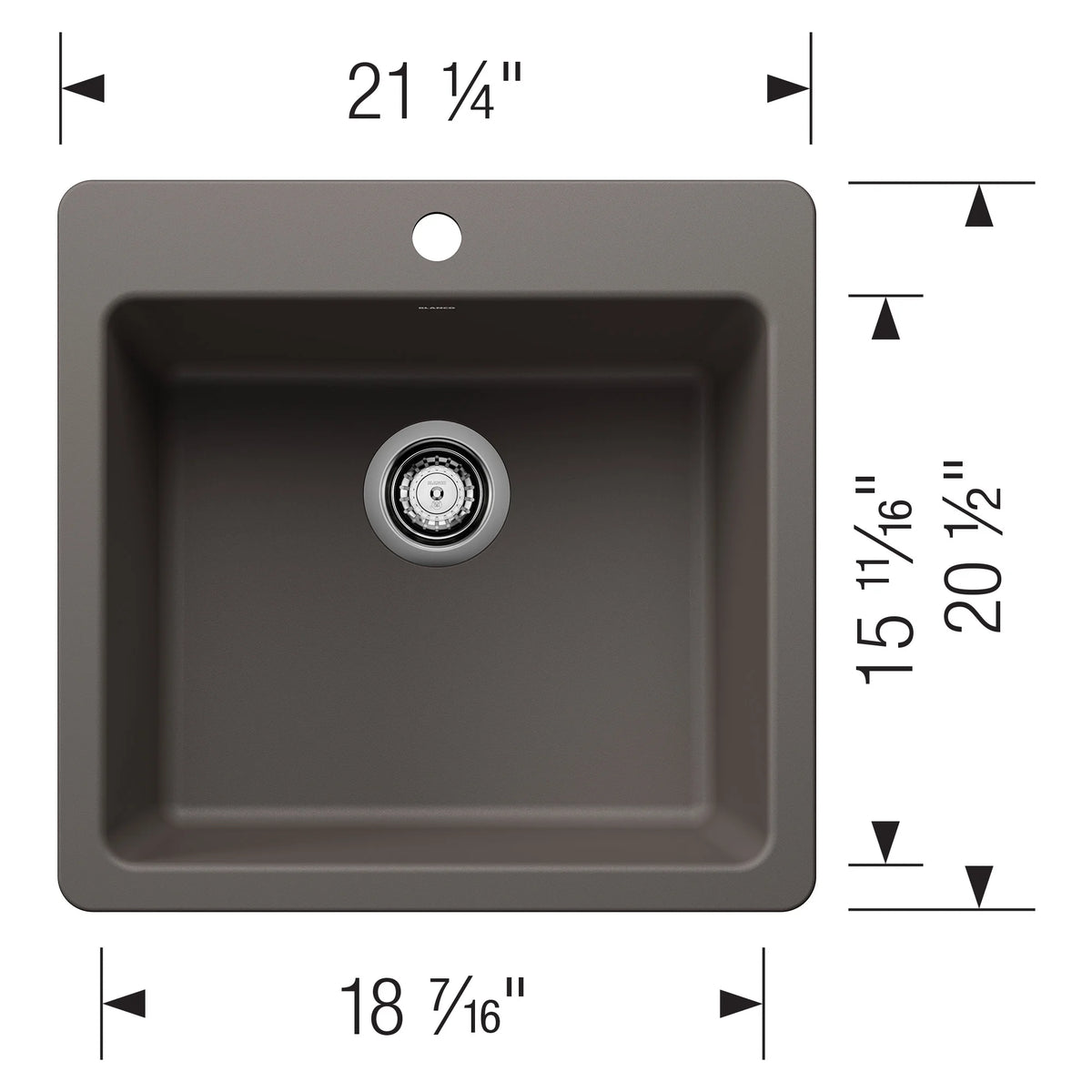 Blanco 443227 21 in. Liven Silgranti Single Bowl Dual Mount Kitchen Sink - Anthracite