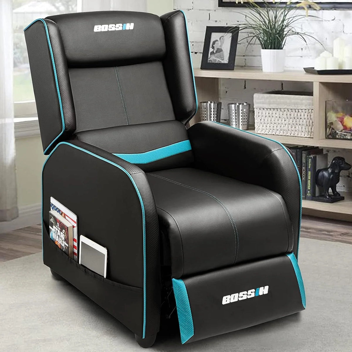 PUKAMI Gaming Recliner Chair for Adults 400lbs Racing Style Sofa Big and Tall PU Leather Recliner Seating Modern Ergonomic Lounge Recliner Chair Comfortable Home Movie Theater for Living Room