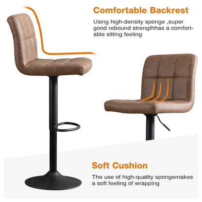 JONPONY Bar Stools Set of 2, Back and Armrest,Vintage Leather Modern Bar Chairs for Home and Kitchen Counter,Black,Low Back