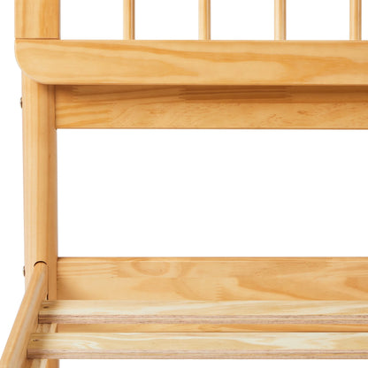 Walker Edison Mid-Century Modern Slatted Solid Wood Queen Bedframe, Natural Pine