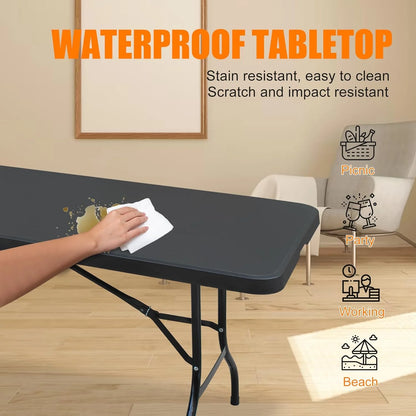 Folding Table with Carry Handle, Portable Fold-in-Half Plastic Table, Rectangle Foldable Table for Indoor