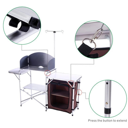 Folding Cooking Table Outdoor Portable Cook Station Aluminum Camping Kitchen with Storage Organizer,Silver