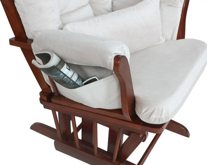 AFG Alice Glider and Ottoman with Pillow. Espresso Finish with Beige Cushions