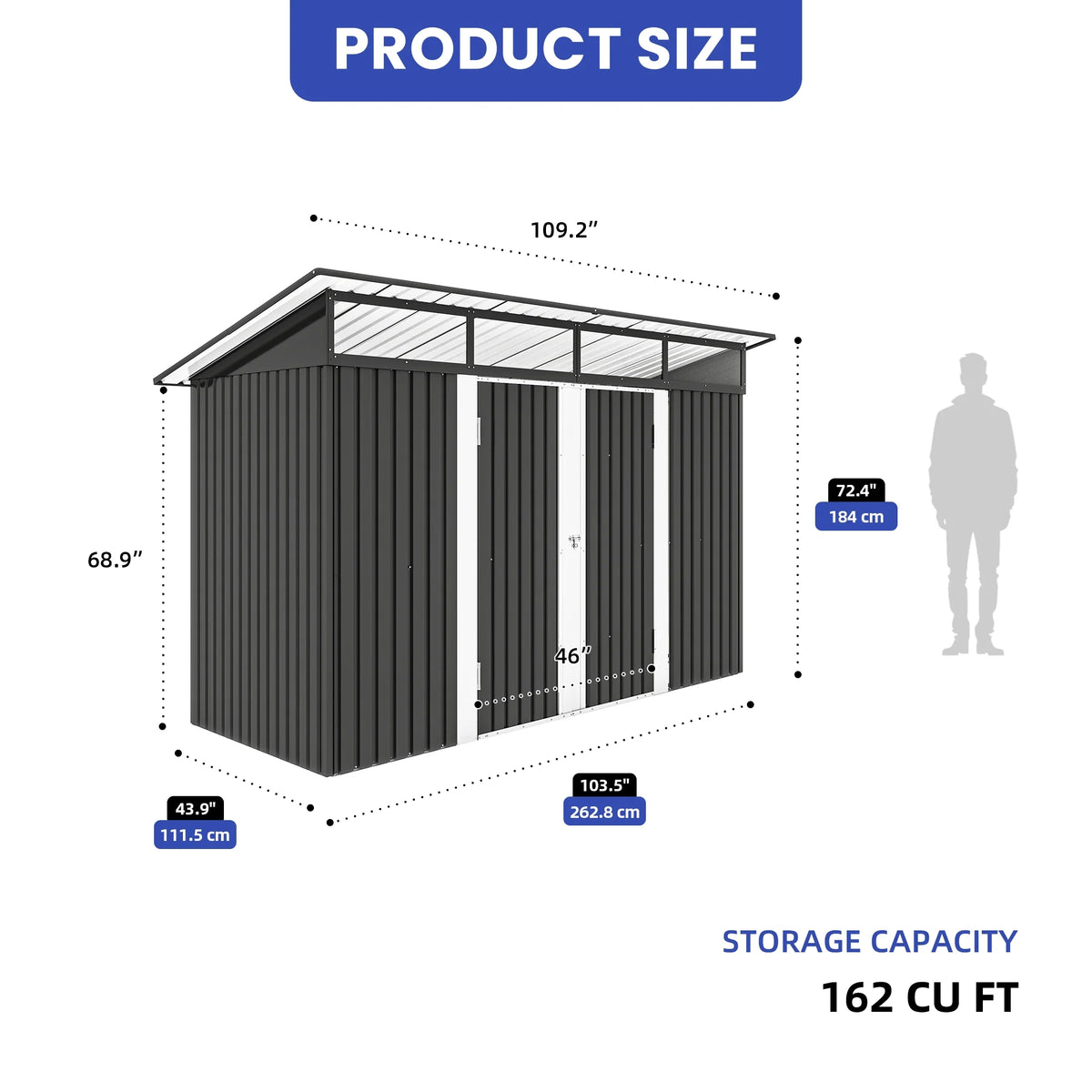 Uforic 9x4 FT Outdoor Storage Shed with Acrylic Windows, Secure Access Lock for Bike Garden Patio Dark Gray