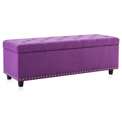 BELLEZE Button-Tufted Faux Leather Storage Ottoman Bench - Brentwood (Dark Brown)