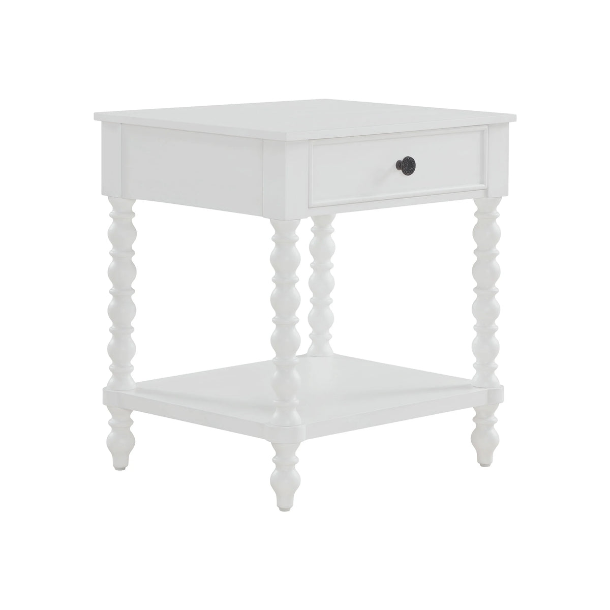 Pioneer Woman Harper Spindle Nightstand with USB Charging Ports, Adults and Teens, White Finish
