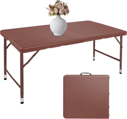 Folding Table with Carry Handle, Portable Fold-in-Half Plastic Table, Rectangle Foldable Table for Indoor