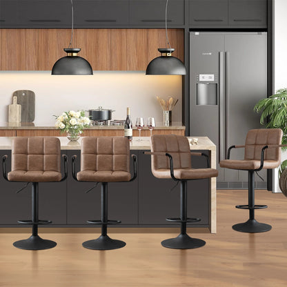 JONPONY Bar Stools Set of 2, Back and Armrest,Vintage Leather Modern Bar Chairs for Home and Kitchen Counter,Black,Low Back