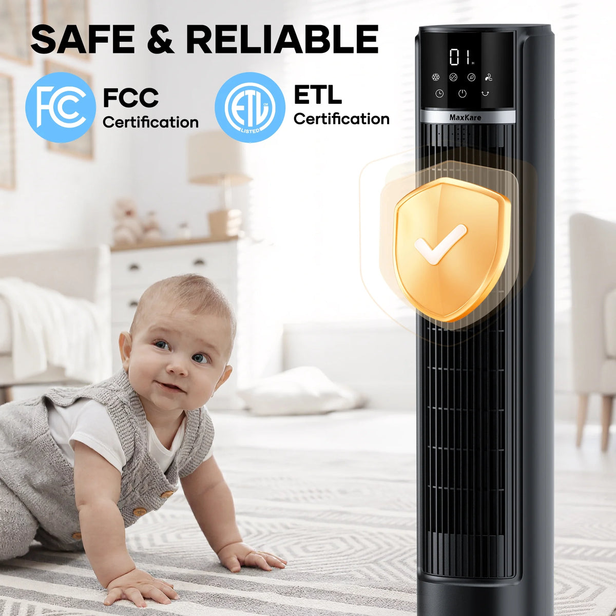 MaxKare 3-in-1 Tower Fan, Air Cooler with FCC & ETL, Humidifier for Office & Bedroom, 40'' High, White