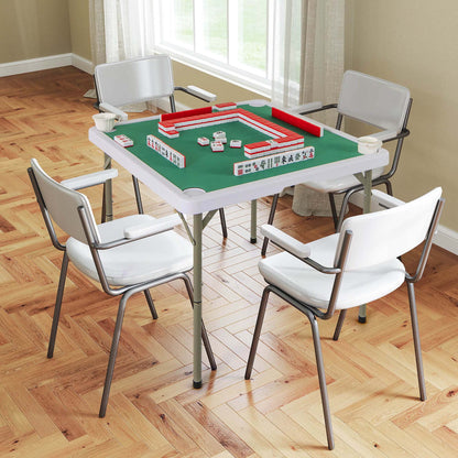 Costway 35" Folding Mahjong Table with Cup Holders & Smooth Felt Mat Carrying Handle Green