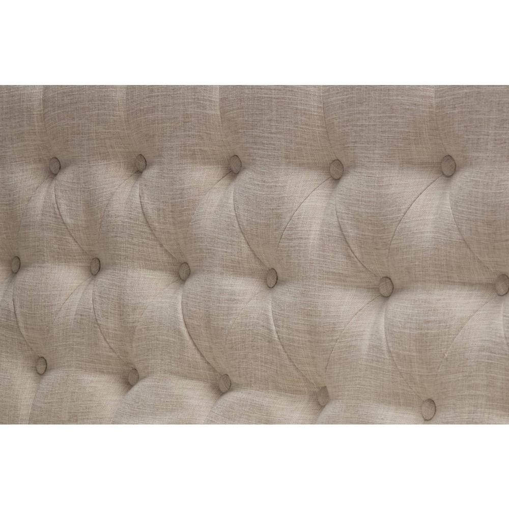 Cappuccino Wood Dining Bench Upholstered with Beige Linen Fabric