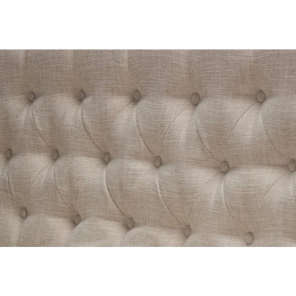 Cappuccino Wood Dining Bench Upholstered with Beige Linen Fabric