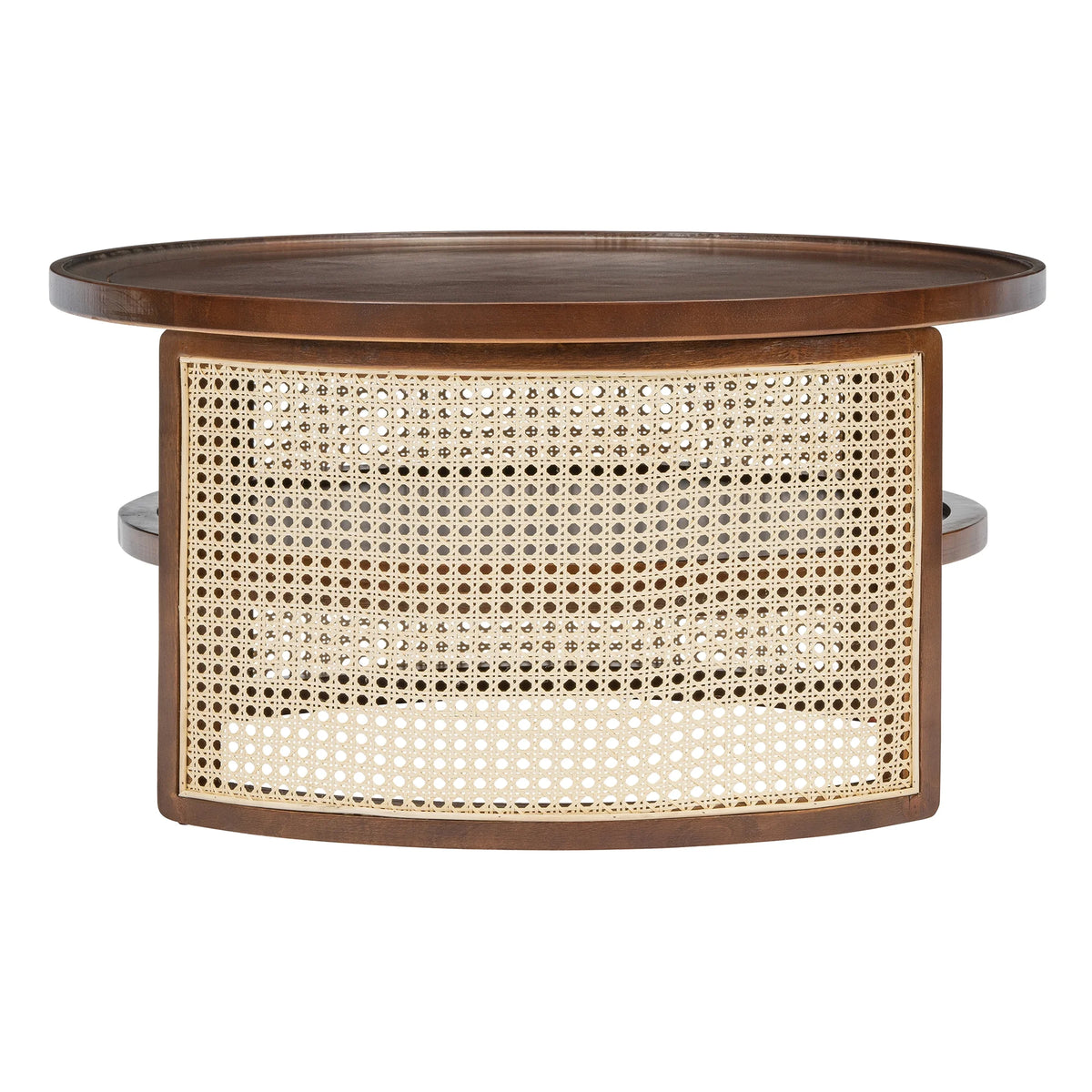 Harper & Bright Designs Rattan Round Coffee Table with Storage Shelf, Round Cane Wood Center Table for Living Room, 37'' Brown