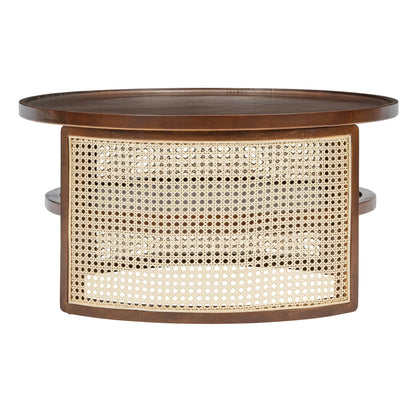 Harper & Bright Designs Rattan Round Coffee Table with Storage Shelf, Round Cane Wood Center Table for Living Room, 37'' Brown