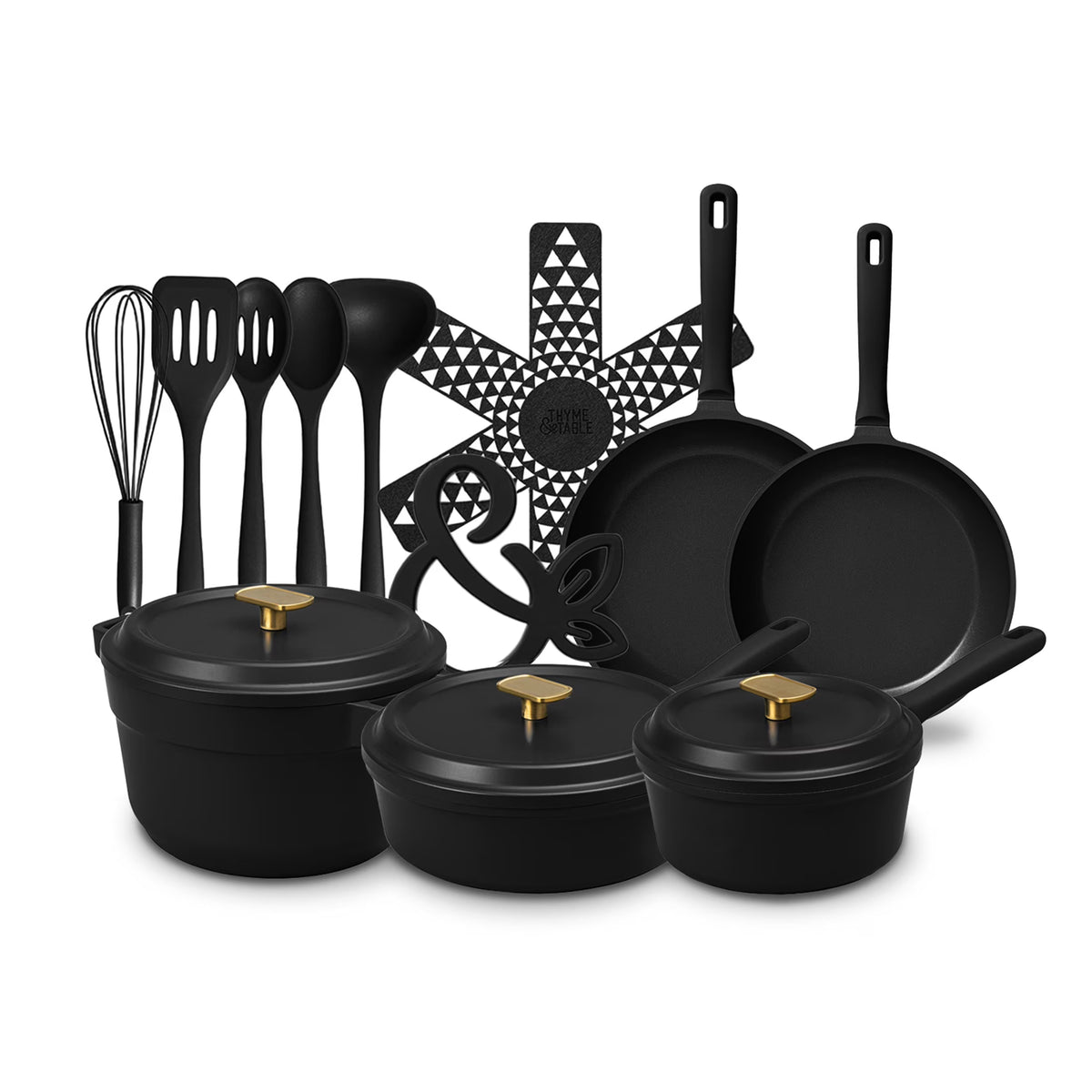 Thyme & Table 18-Piece Non-stick Diecast Cookware & Silicone Utensil Set, Pots and Pans Set - Atlantic Blue
