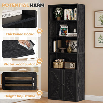 Furmax 1 Piece 4-Shelf Farmhouse Bookcases 4-Tier Bookshelf with Adjustable Shelves&Doors,Storage Cabinet for Home Living room,Kitchen,Office,White
