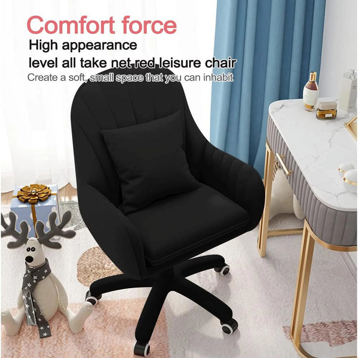 Home Office Chair Computer Chair with Mid-Back Upholstered Modern Tufted Computer Task Chair Swivel Height Adjustable Velvet Accent Chair. White