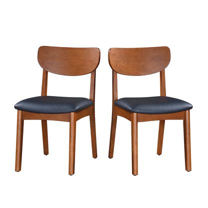 Better Homes & Gardens Greyson Mid-Century Dining Chairs, Black Faux Leather, Acorn Finish, Set of 2