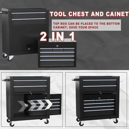 8-Drawer Rolling Tool Chest with Detachable Top Tool Box, Lockable Metal Tool Cabinet, and Liner, Heavy-Duty Storage Organizer with Wheels and 6 Hooks for Garage, Workshop, Green