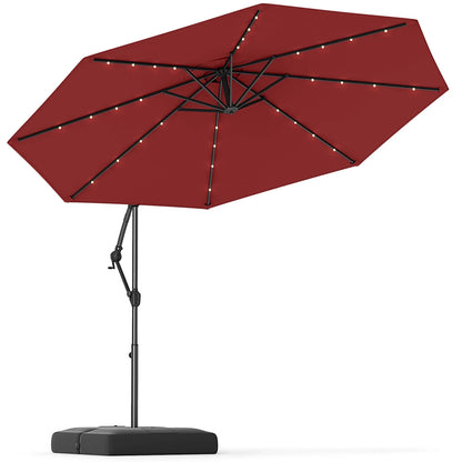 Costway 10 FT Solar Offset Hanging Umbrella Patio Cantilever Umbrella with 32 LED Lights Brown