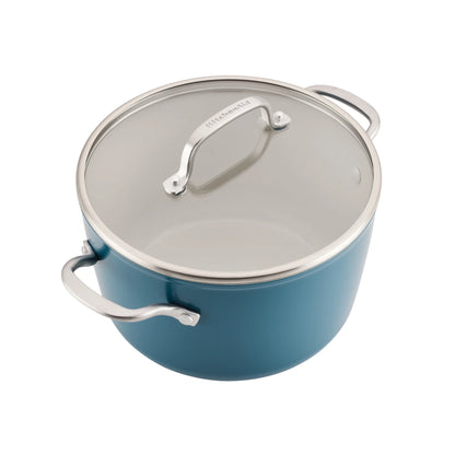KitchenAid Hard-Anodized 10 Pcs Ceramic Induction Cookware Set, Dishwasher Safe and Oven Safe to 500F, Agave Blue
