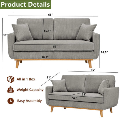 Aukfa 68" Small Sofa Couch Comfy Mid Century Modern Loveseat Sofa for Living Room Bedroom, Cream