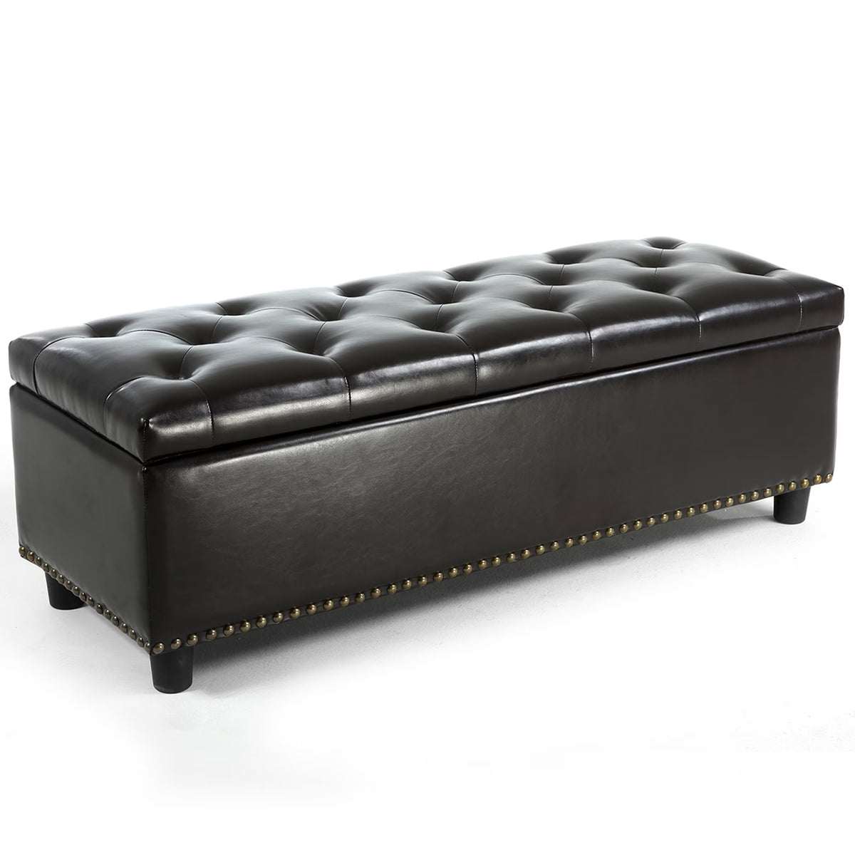 BELLEZE Button-Tufted Faux Leather Storage Ottoman Bench - Brentwood (Dark Brown)