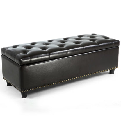 BELLEZE Button-Tufted Faux Leather Storage Ottoman Bench - Brentwood (Dark Brown)